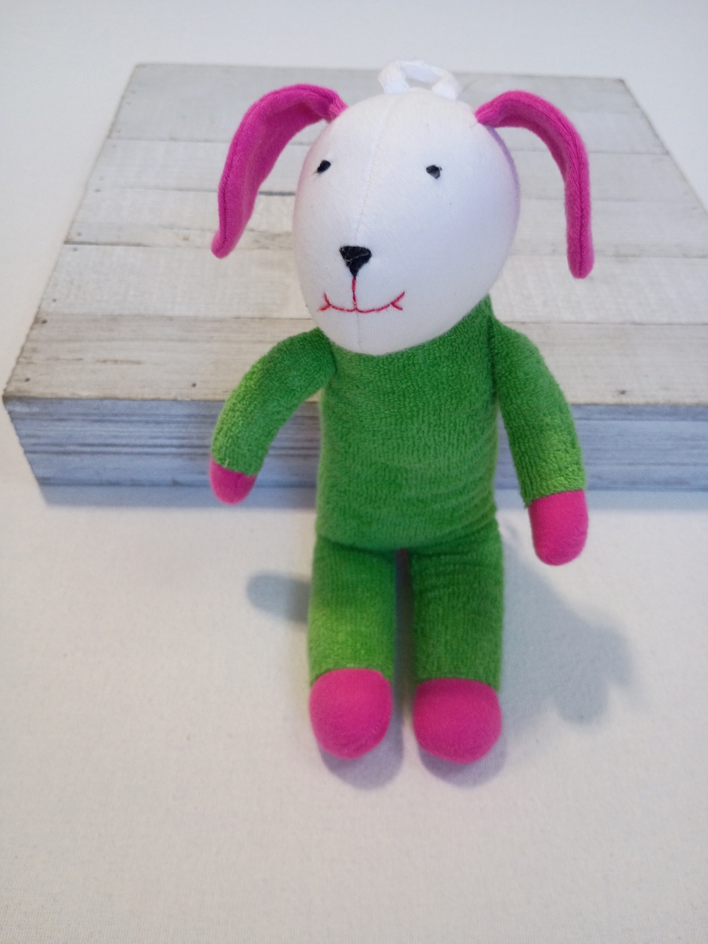Under the Nile Scrappy Dog Plush 10" Organic Egyptian Cotton Terry Green Pink